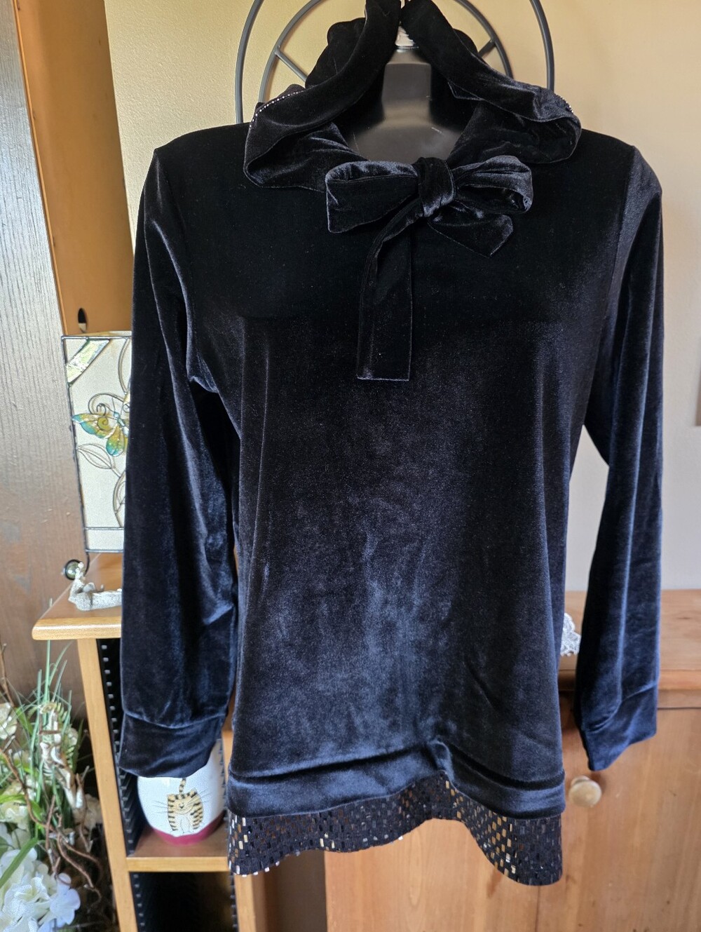 SEMENTA Black & Silver Metallic Velvet  "Layered" Hoodie Size L